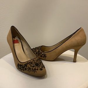 Oscar de la renta beaded suede heels